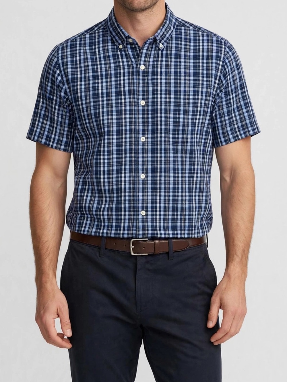 J.Crew Plaid Button Down Shirt Blue White 100% Cotton Size L